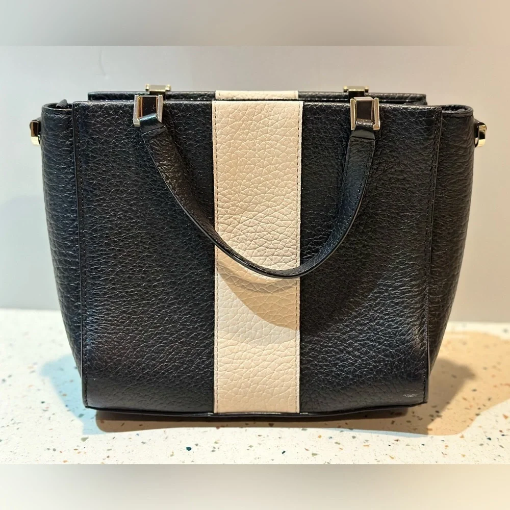 Kate Spade Small‎ Black & Cream Pebble Leather Small Satchel Shoulder Handbag